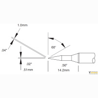 CVC-8BV6005A Картридж-наконечник для СV/MX, скос 60° удлиненный, 1.0х14.2мм (замена STTC-846V1) METCAL