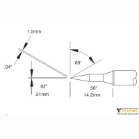 Картридж-наконечник для MX, скос 60 град. удлиненный 1.00 х 14.2 мм (STTC-146)