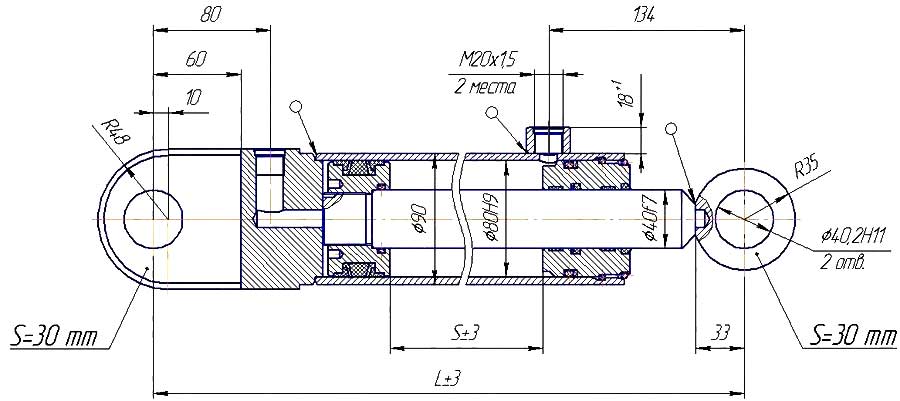 Конструктивная схема гидроцилиндра ЦГ-80.40.400.22