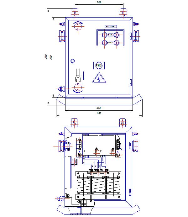 Габаритные и установочные размеры трансформатора типа ТОР