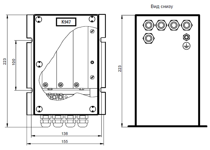 Габаритные и установочные размеры блока преобразования сигналов К947