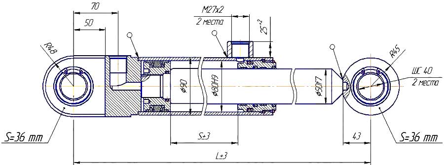Конструктивная схема гидроцилиндра ЦГ-80.56.560