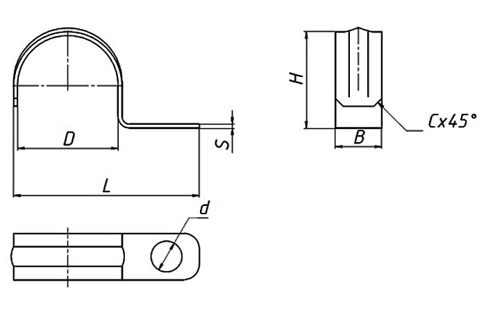 Габаритная схема скобы однолапковой СО-48
