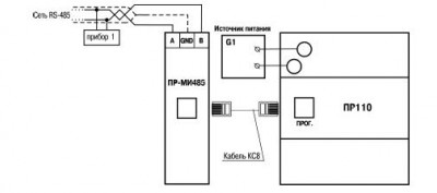 Схема подключения ПР-МИ485 к ОВЕН ПР