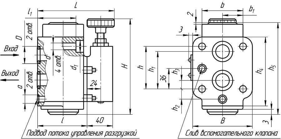 Конструктивная схема гидроклапана М-КР-М-32-32 - стыковое соединение