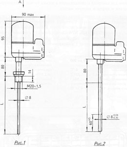 Рис.1. Габаритный чертеж термопреобразователя ТСМУ-0289