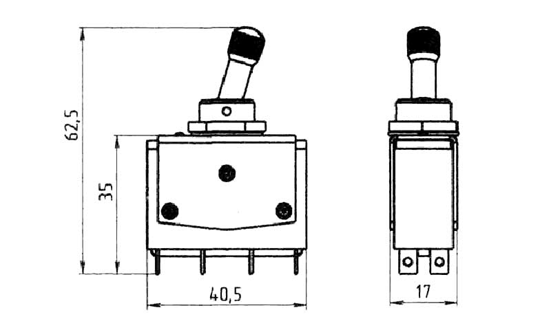 Габаритная схема тумблера ТВ1-1M