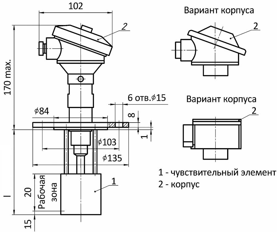 Габаритные и установочные размеры первичных преобразователей ПП-062И; ПП-162И​