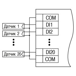 Схема подключения датчиков «сухие контакты»