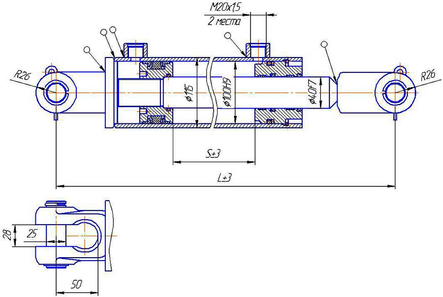 Конструктивняа схема гидроцилиндра ЦГ-100.40.400.01
