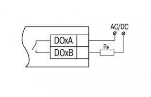 Схема подключения внешних связей к дискретным выходам типа «реле»