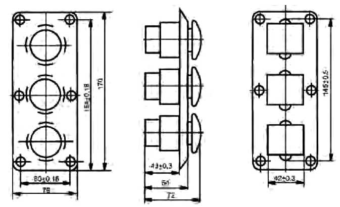 Пост управления кнопочный ПКЕ-122-3 У3 - габаритная схема