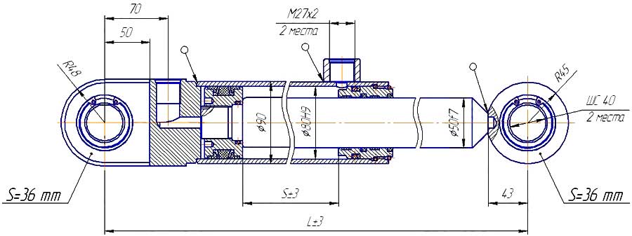 Конструктивная схема гидроцилиндра ЦГ-80.55.400.240.00