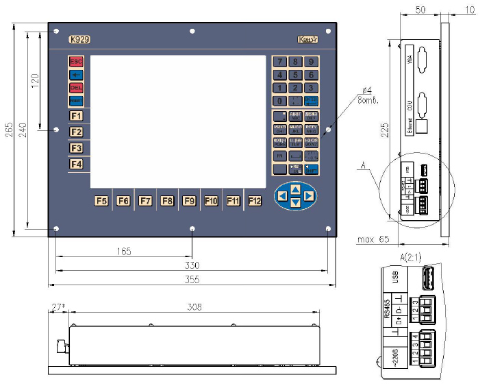  Внешний вид и габаритные размеры панели ввода и отображения информации К929