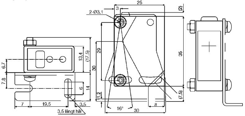 Габаритная схема компактного оптического датчика DLS10R-PNP