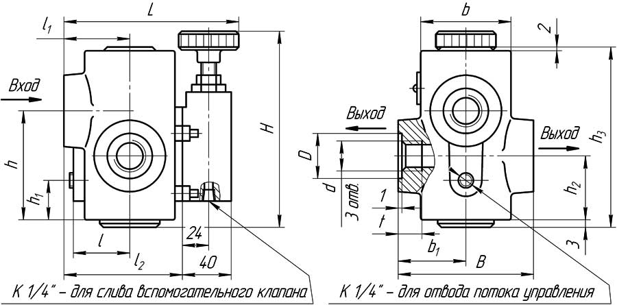 Конструктивная схема гидроклапана М-КР-М-20-20 - резьбовое соединение