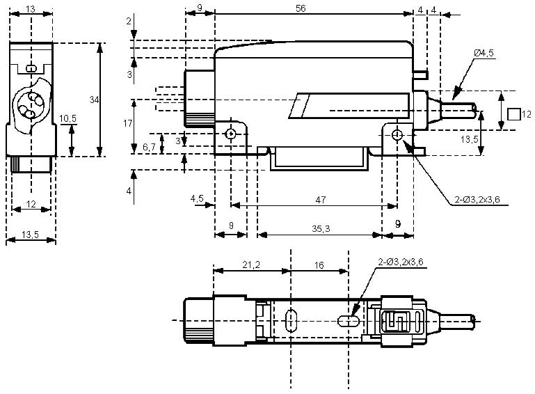 Световодные фотоэлементы F10 - габаритная схема